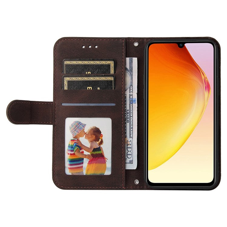 For vivo V25e 4G / V25 5G Skin-touch Feeling Leather Phone Case Tree Pattern Imprinted Lines Cover Stand Wallet - Brown