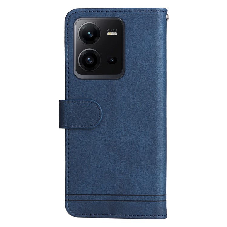 For vivo V25e 4G / V25 5G Skin-touch Feeling Leather Phone Case Tree Pattern Imprinted Lines Cover Stand Wallet - Blue