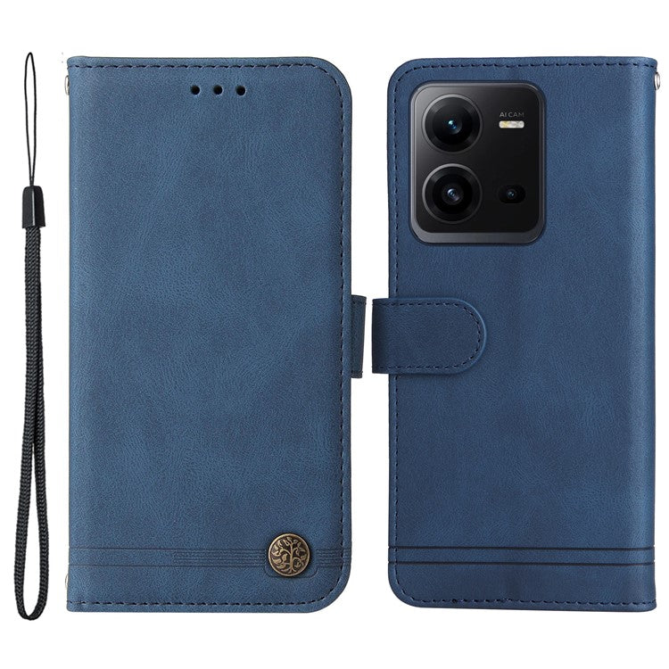 For vivo V25e 4G / V25 5G Skin-touch Feeling Leather Phone Case Tree Pattern Imprinted Lines Cover Stand Wallet - Blue