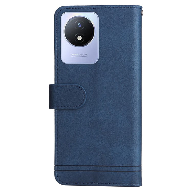 For vivo Y02 4G Magnetic Closure Phone Cover Skin-touch Feeling Leather Imprinted Lines Stand Case Wallet - Blue