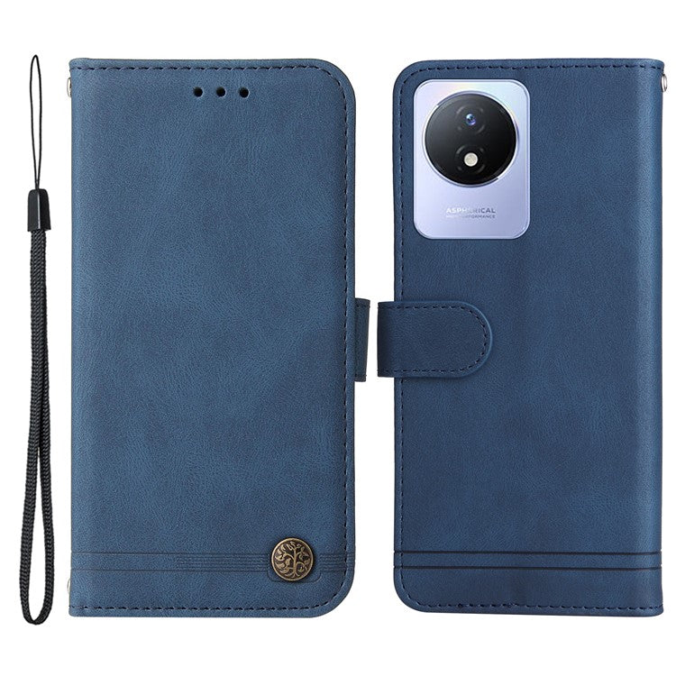 For vivo Y02 4G Magnetic Closure Phone Cover Skin-touch Feeling Leather Imprinted Lines Stand Case Wallet - Blue