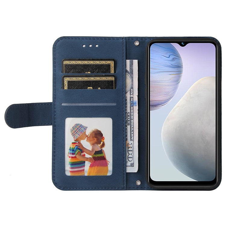 For vivo Y02 4G Magnetic Closure Phone Cover Skin-touch Feeling Leather Imprinted Lines Stand Case Wallet - Blue