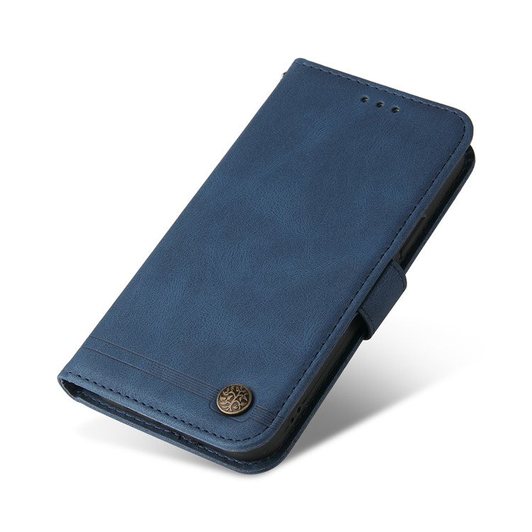 For vivo Y02 4G Magnetic Closure Phone Cover Skin-touch Feeling Leather Imprinted Lines Stand Case Wallet - Blue