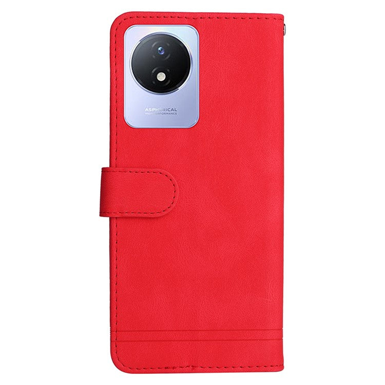 For vivo Y02 4G Magnetic Closure Phone Cover Skin-touch Feeling Leather Imprinted Lines Stand Case Wallet - Red