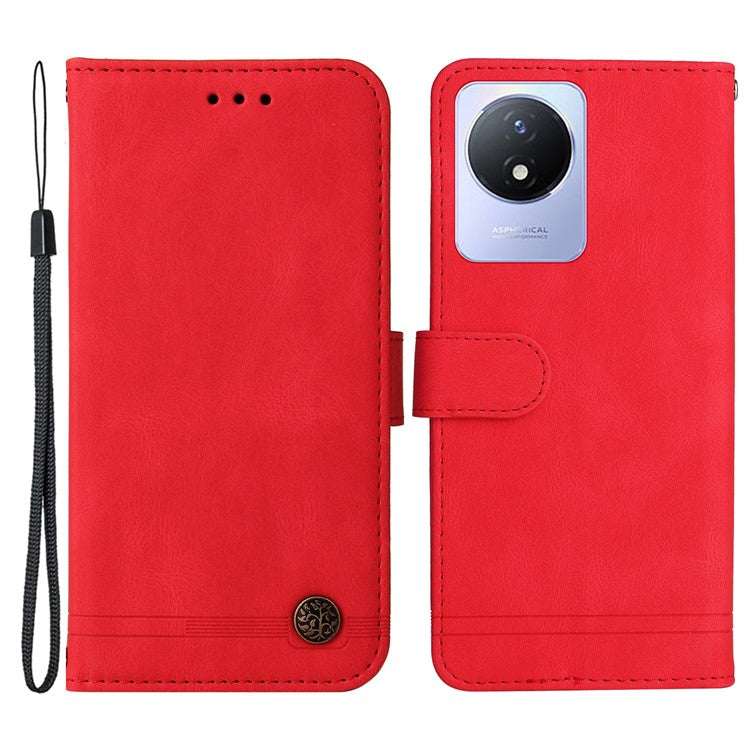 For vivo Y02 4G Magnetic Closure Phone Cover Skin-touch Feeling Leather Imprinted Lines Stand Case Wallet - Red