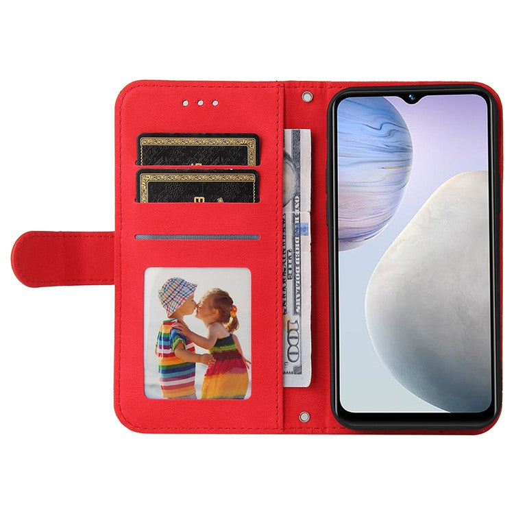 For vivo Y02 4G Magnetic Closure Phone Cover Skin-touch Feeling Leather Imprinted Lines Stand Case Wallet - Red