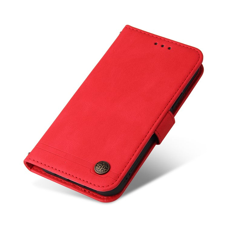 For vivo Y02 4G Magnetic Closure Phone Cover Skin-touch Feeling Leather Imprinted Lines Stand Case Wallet - Red