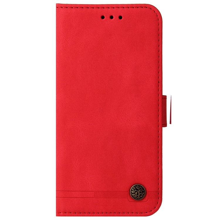 For vivo Y02 4G Magnetic Closure Phone Cover Skin-touch Feeling Leather Imprinted Lines Stand Case Wallet - Red