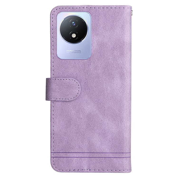 For vivo Y02 4G Magnetic Closure Phone Cover Skin-touch Feeling Leather Imprinted Lines Stand Case Wallet - Purple