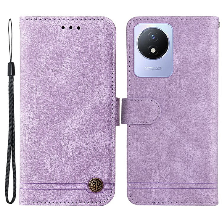 For vivo Y02 4G Magnetic Closure Phone Cover Skin-touch Feeling Leather Imprinted Lines Stand Case Wallet - Purple