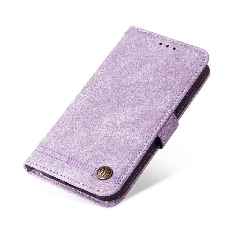 For vivo Y02 4G Magnetic Closure Phone Cover Skin-touch Feeling Leather Imprinted Lines Stand Case Wallet - Purple