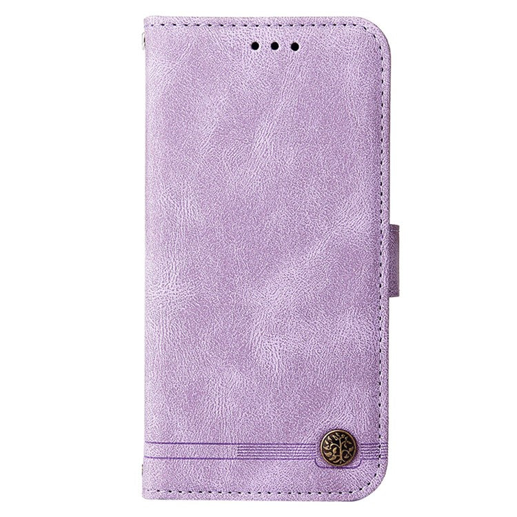 For vivo Y02 4G Magnetic Closure Phone Cover Skin-touch Feeling Leather Imprinted Lines Stand Case Wallet - Purple