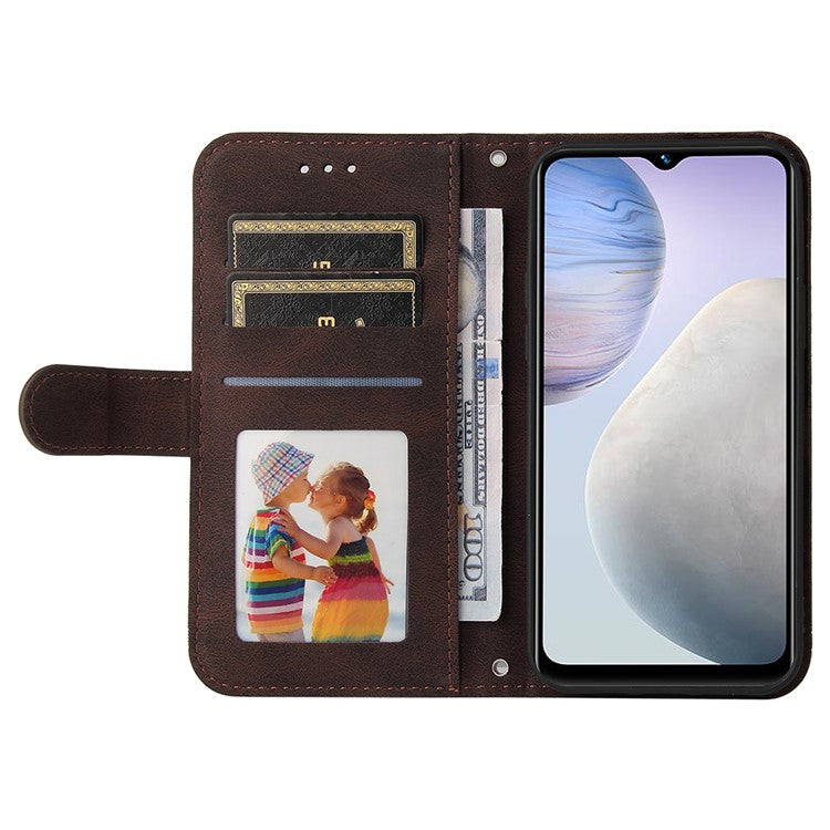 For vivo Y02 4G Magnetic Closure Phone Cover Skin-touch Feeling Leather Imprinted Lines Stand Case Wallet - Brown