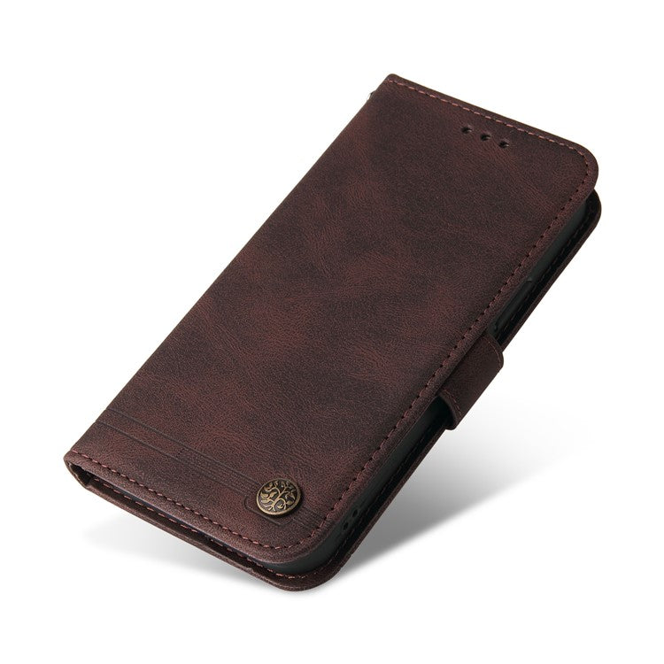 For vivo Y02 4G Magnetic Closure Phone Cover Skin-touch Feeling Leather Imprinted Lines Stand Case Wallet - Brown