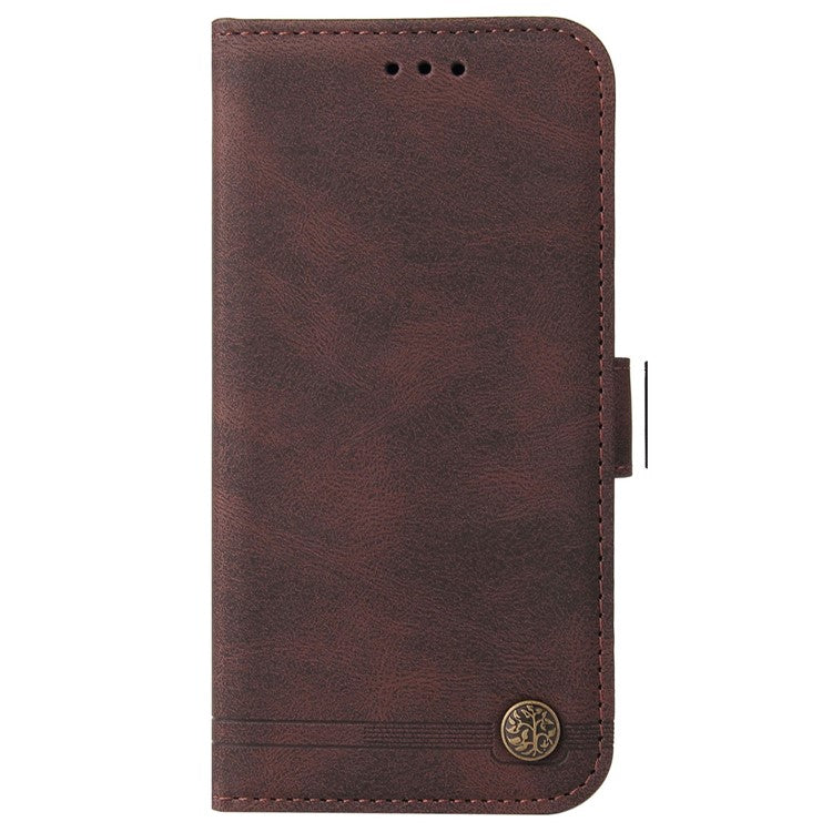 For vivo Y02 4G Magnetic Closure Phone Cover Skin-touch Feeling Leather Imprinted Lines Stand Case Wallet - Brown