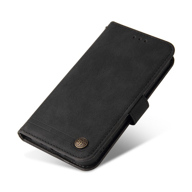 For vivo Y02 4G Magnetic Closure Phone Cover Skin-touch Feeling Leather Imprinted Lines Stand Case Wallet - Black