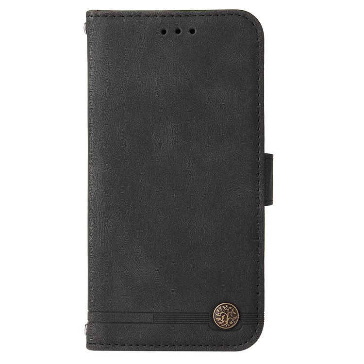 For vivo Y02 4G Magnetic Closure Phone Cover Skin-touch Feeling Leather Imprinted Lines Stand Case Wallet - Black