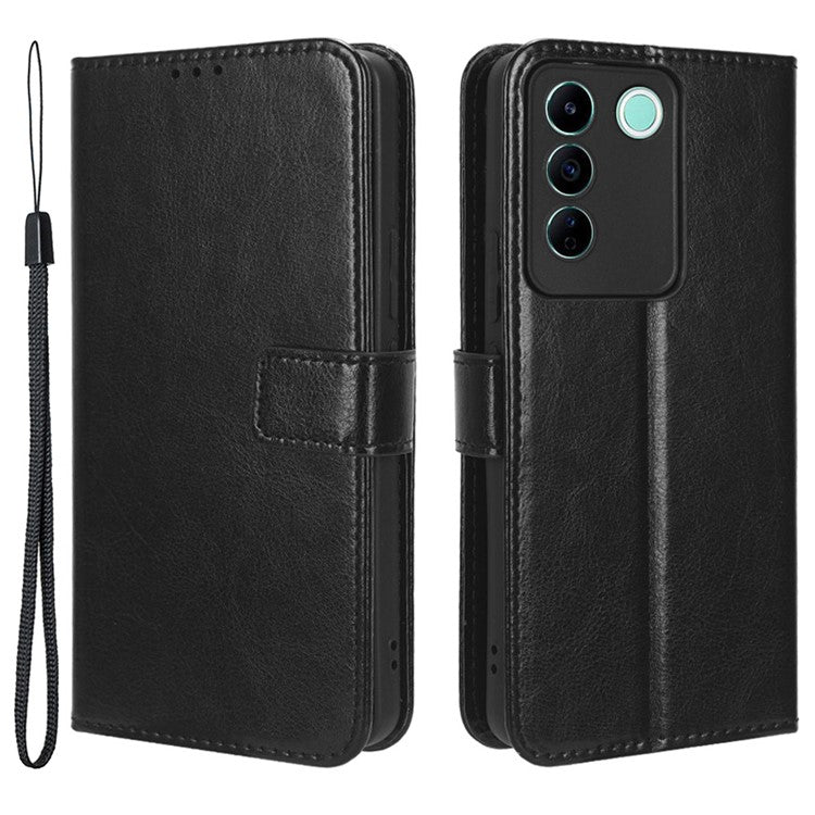 For vivo V27e 5G / S16e 5G Leather Stand Wallet Phone Case Crazy Horse Texture Full Protection Cover - Black