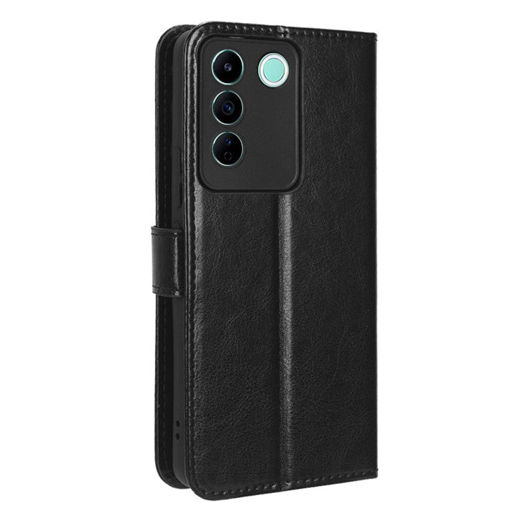 For vivo V27e 5G / S16e 5G Leather Stand Wallet Phone Case Crazy Horse Texture Full Protection Cover - Black