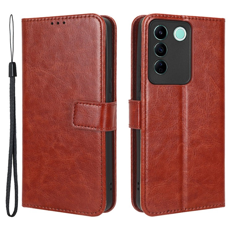 For vivo V27e 5G / S16e 5G Leather Stand Wallet Phone Case Crazy Horse Texture Full Protection Cover - Brown