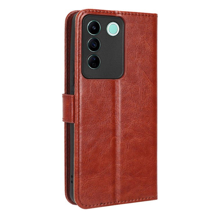 For vivo V27e 5G / S16e 5G Leather Stand Wallet Phone Case Crazy Horse Texture Full Protection Cover - Brown