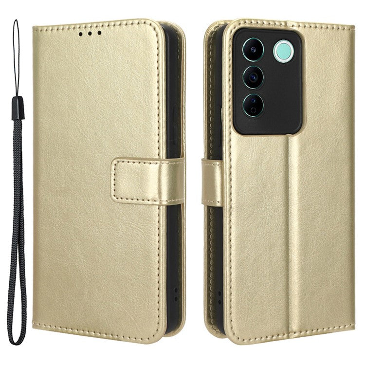 For vivo V27e 5G / S16e 5G Leather Stand Wallet Phone Case Crazy Horse Texture Full Protection Cover - Gold