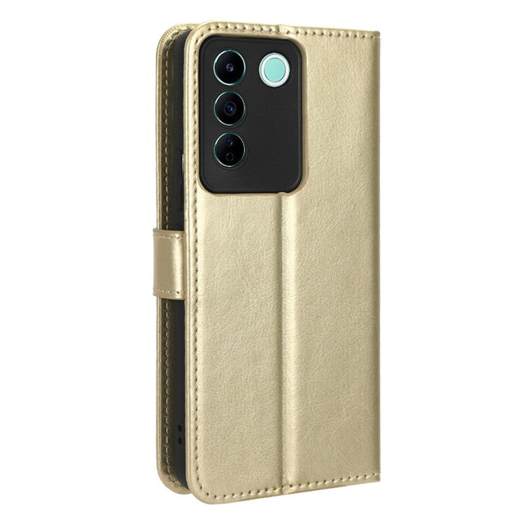 For vivo V27e 5G / S16e 5G Leather Stand Wallet Phone Case Crazy Horse Texture Full Protection Cover - Gold