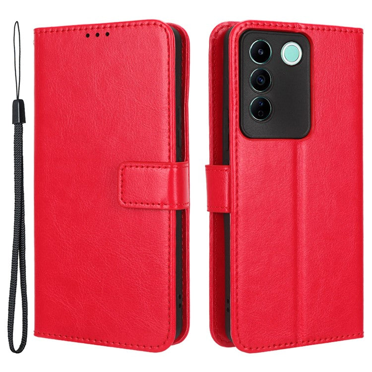 For vivo V27e 5G / S16e 5G Leather Stand Wallet Phone Case Crazy Horse Texture Full Protection Cover - Red