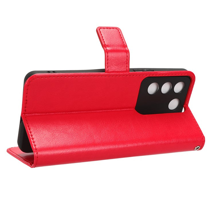 For vivo V27e 5G / S16e 5G Leather Stand Wallet Phone Case Crazy Horse Texture Full Protection Cover - Red