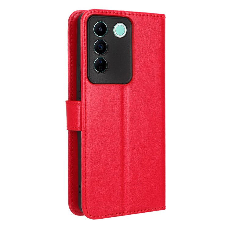 For vivo V27e 5G / S16e 5G Leather Stand Wallet Phone Case Crazy Horse Texture Full Protection Cover - Red