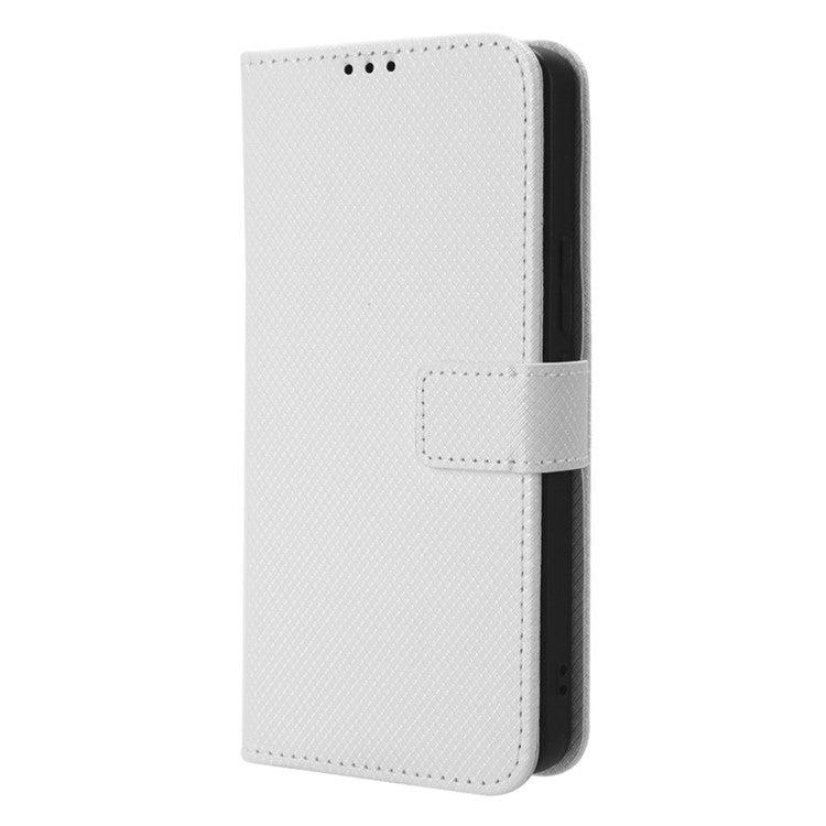 For vivo V27e 5G / S16e 5G Protective Phone Case Diamond Texture Wallet Stand Phone Leather Cover - White