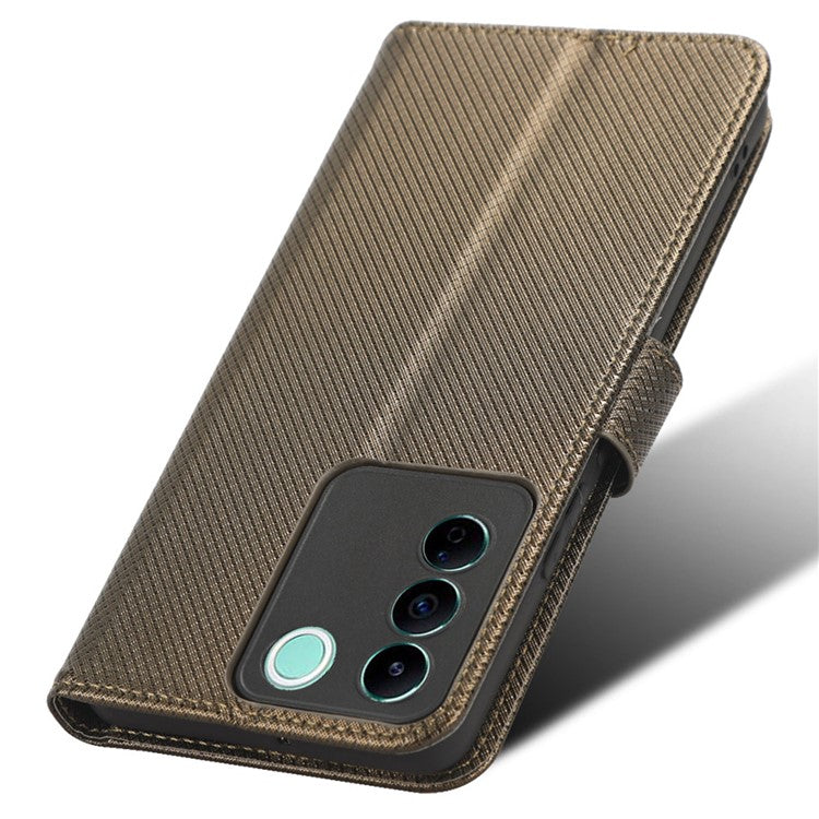 For vivo V27e 5G / S16e 5G Protective Phone Case Diamond Texture Wallet Stand Phone Leather Cover - Brown