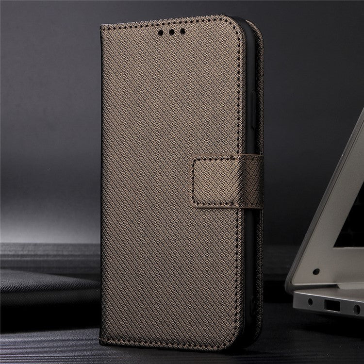 For vivo V27e 5G / S16e 5G Protective Phone Case Diamond Texture Wallet Stand Phone Leather Cover - Brown