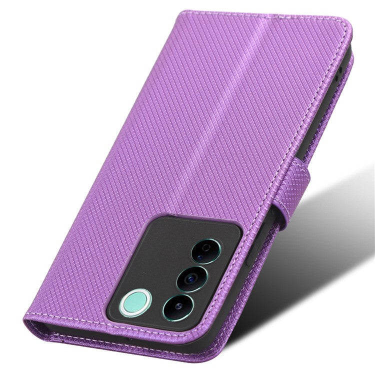 For vivo V27e 5G / S16e 5G Protective Phone Case Diamond Texture Wallet Stand Phone Leather Cover - Purple