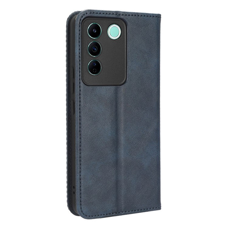 For vivo V27e 5G / S16e 5G Retro Phone Case PU Leather Stand Wallet Magnetic Flip Phone Cover - Blue