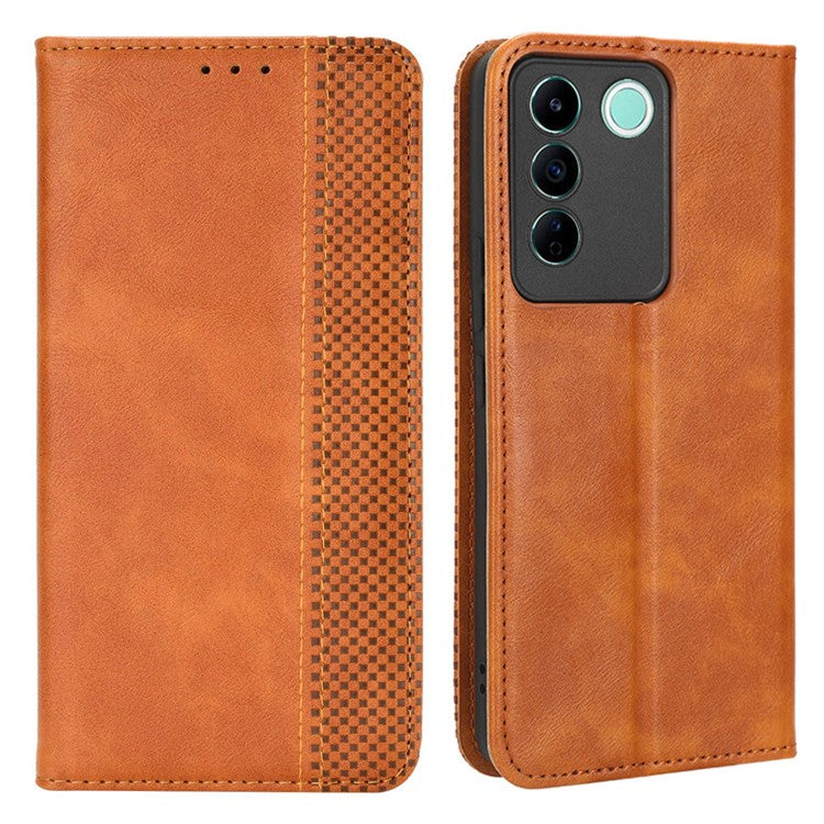 For vivo V27e 5G / S16e 5G Retro Phone Case PU Leather Stand Wallet Magnetic Flip Phone Cover - Brown