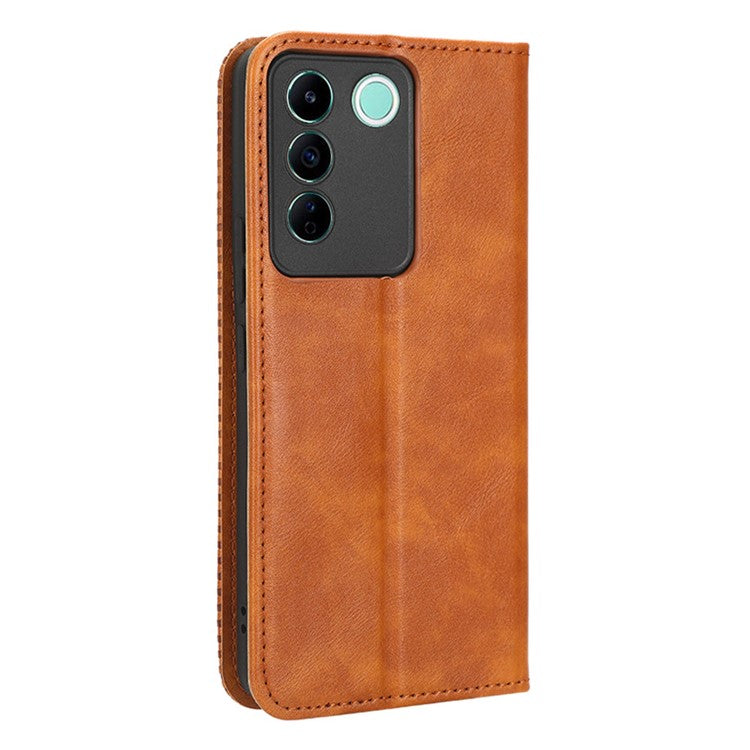 For vivo V27e 5G / S16e 5G Retro Phone Case PU Leather Stand Wallet Magnetic Flip Phone Cover - Brown