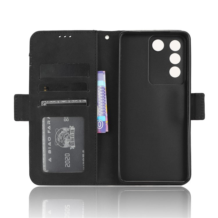 For vivo V27e 4G / S16e 5G PU Leather Wallet Case Multiple Card Slots Stand Phone Cover - Black