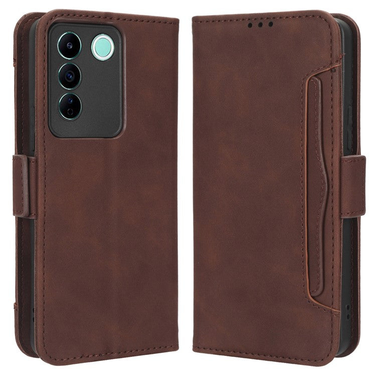 For vivo V27e 4G / S16e 5G PU Leather Wallet Case Multiple Card Slots Stand Phone Cover - Brown