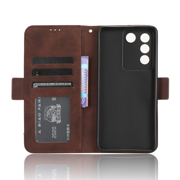 For vivo V27e 4G / S16e 5G PU Leather Wallet Case Multiple Card Slots Stand Phone Cover - Brown