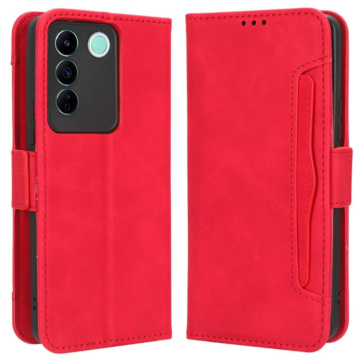 For vivo V27e 4G / S16e 5G PU Leather Wallet Case Multiple Card Slots Stand Phone Cover - Red