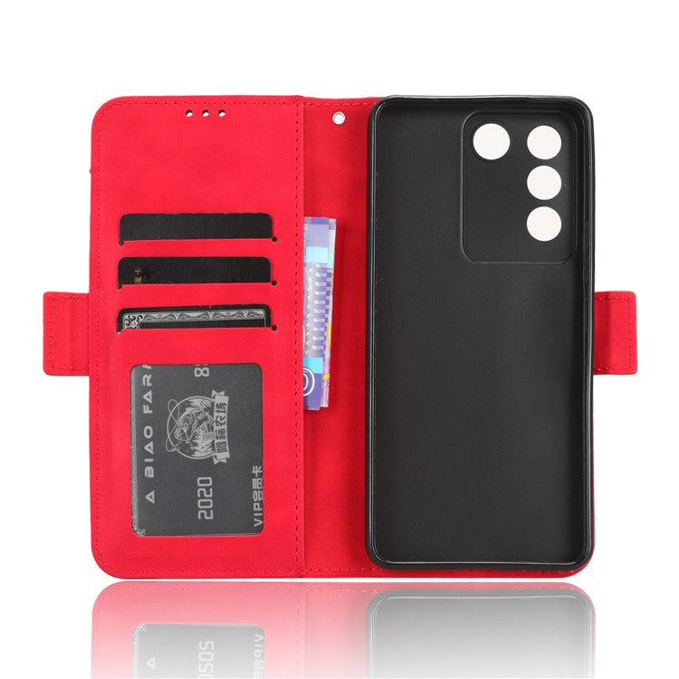 For vivo V27e 4G / S16e 5G PU Leather Wallet Case Multiple Card Slots Stand Phone Cover - Red