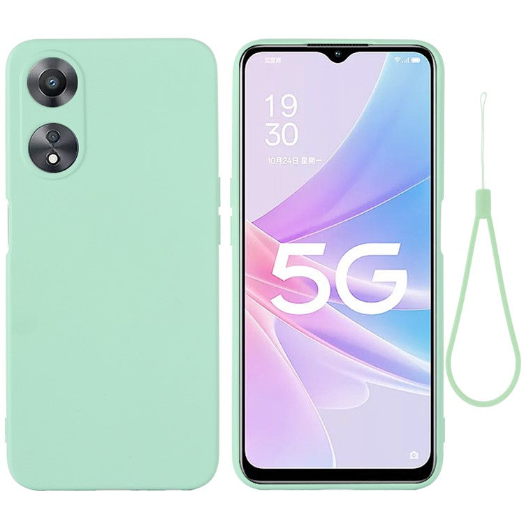 Phone Cover for Oppo A58 5G / A58x 5G / A78 5G , Liquid Silicone Anti-Dust Soft Lining Protective Case with Strap - Green