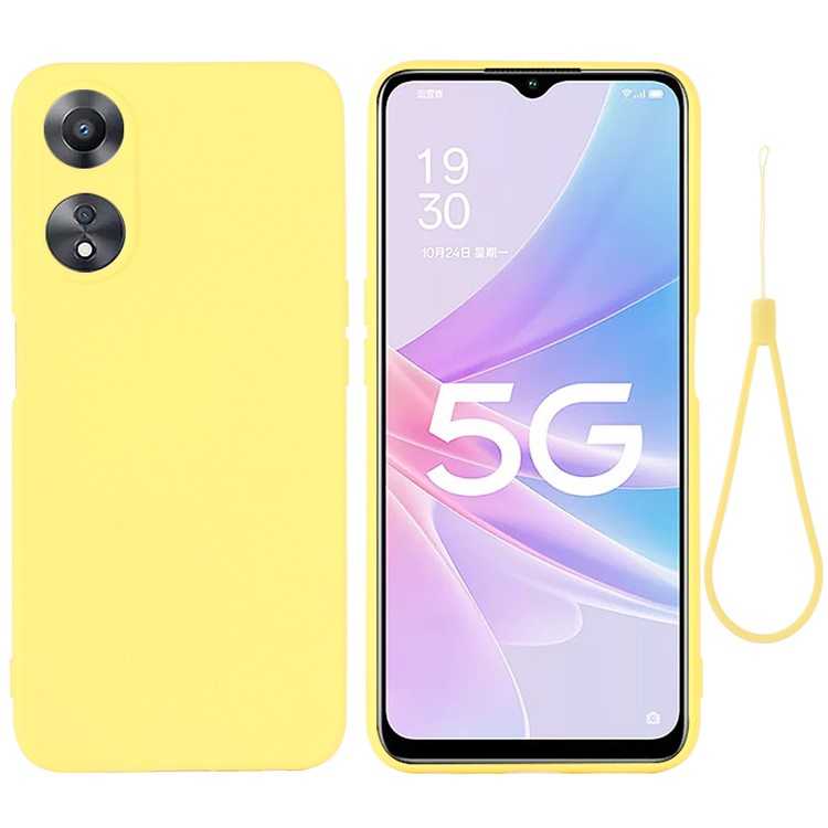 Phone Cover for Oppo A58 5G / A58x 5G / A78 5G , Liquid Silicone Anti-Dust Soft Lining Protective Case with Strap - Yellow