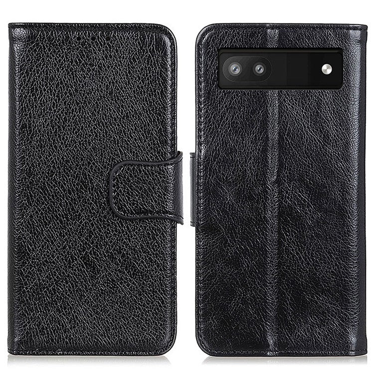 Wallet Stand Phone Case for Google Pixel 7a , Split Leather Nappa Texture Anti-Dust Phone Cover - Black