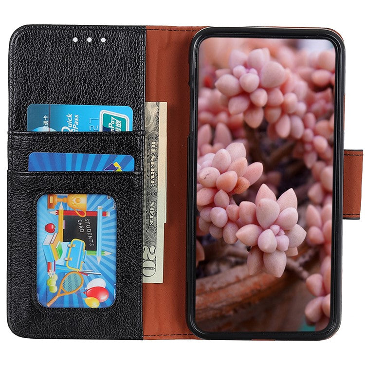 Wallet Stand Phone Case for Google Pixel 7a , Split Leather Nappa Texture Anti-Dust Phone Cover - Black