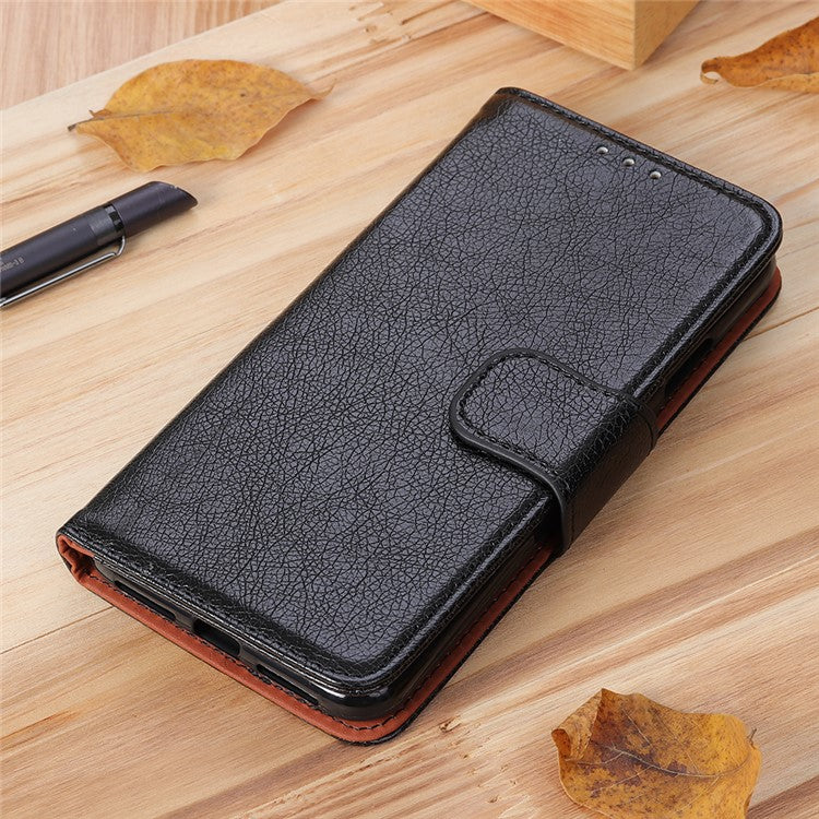 Wallet Stand Phone Case for Google Pixel 7a , Split Leather Nappa Texture Anti-Dust Phone Cover - Black