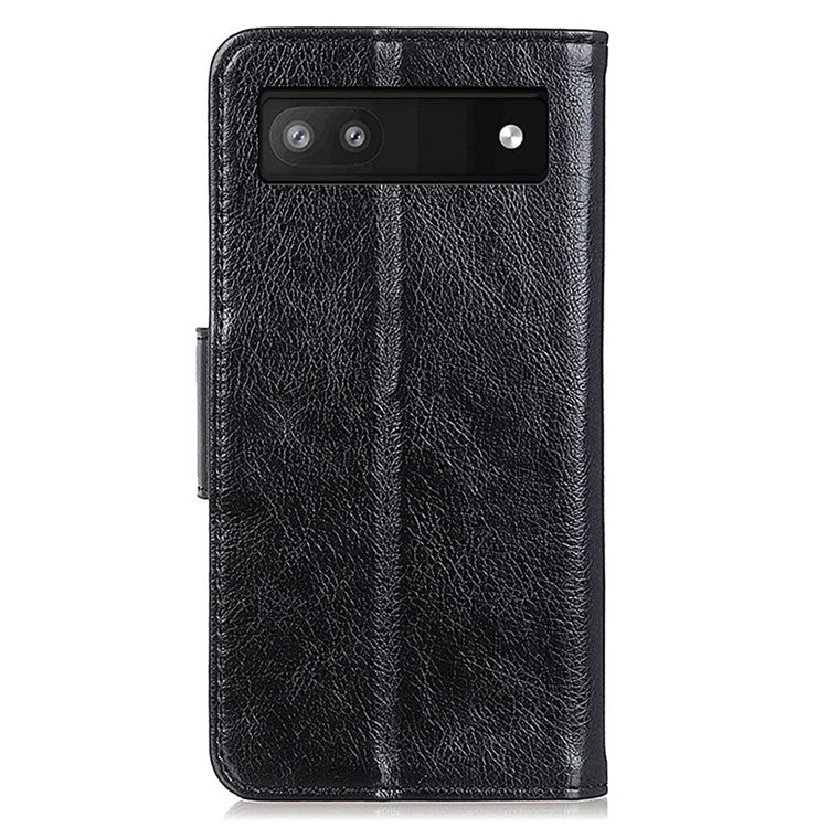 Wallet Stand Phone Case for Google Pixel 7a , Split Leather Nappa Texture Anti-Dust Phone Cover - Black