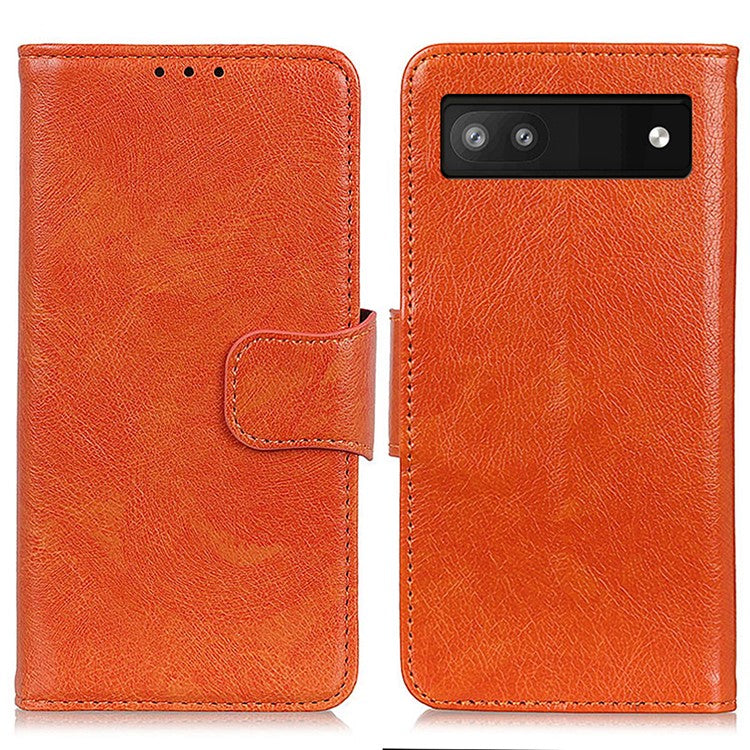 Wallet Stand Phone Case for Google Pixel 7a , Split Leather Nappa Texture Anti-Dust Phone Cover - Orange