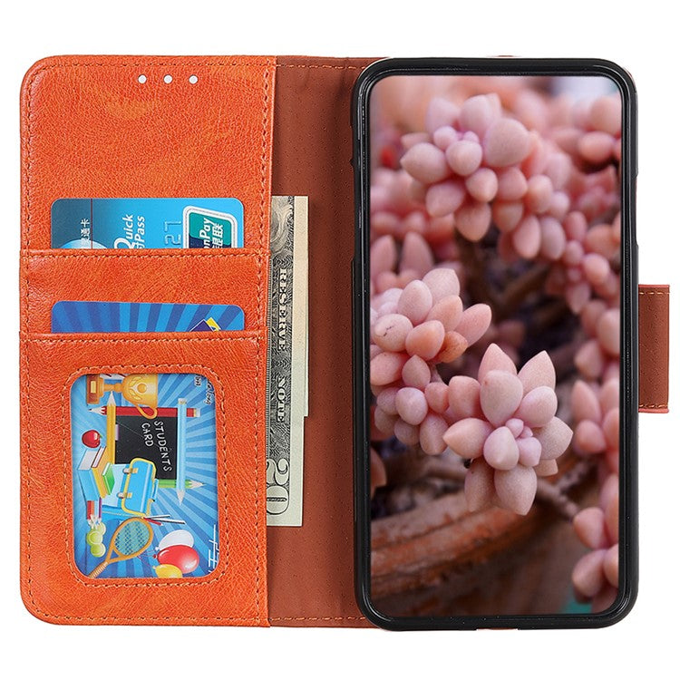 Wallet Stand Phone Case for Google Pixel 7a , Split Leather Nappa Texture Anti-Dust Phone Cover - Orange